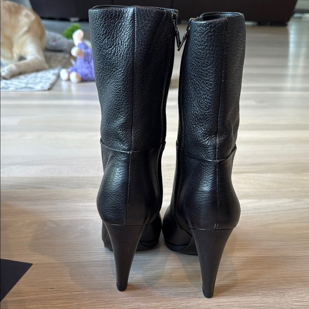 New in Box Prada Cervo Antic heeled Black Leather Women's Boots sz 38 - Picture 3 of 8